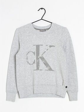 Calvin Klein Heather Gray Sequin CK Logo Sweatshirt | Women's Small | EUC